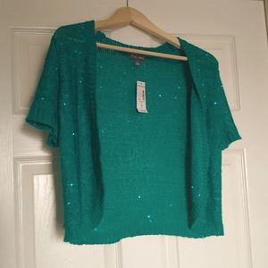 Turquoise Sequin Short Sleeve Shrug